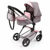 Bayer City Vario Doll Pram Grey Denim With Pink Trim