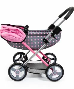 Bayer Cosy Doll Pram - Grey With Pink Spots & Pink Hood