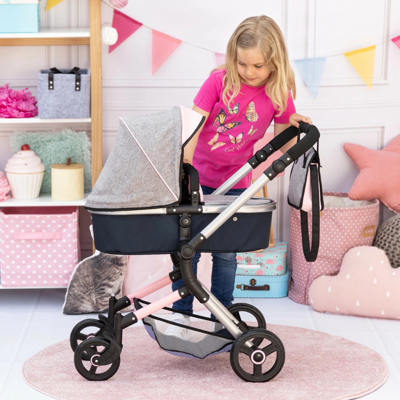 Bayer Neo Vario Pram - Dark Grey With Butterfly Motif 2 Bayer Neo Vario Pram - Dark Grey With Butterfly Motif - Image 2