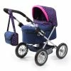 Bayer Trendy Doll Pram Dark Blue With Pink Hearts & Unicorn