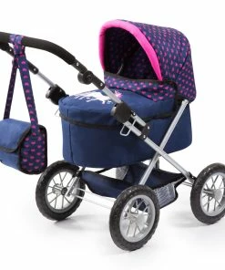 Bayer Trendy Doll Pram Dark Blue With Pink Hearts & Unicorn