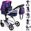 Bayer Vario Doll Pram Dark Blue Hearts Unicorn