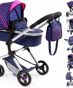 Bayer Vario Doll Pram Dark Blue Hearts Unicorn